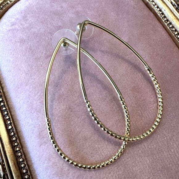Gold-Tone Teardrop Hoop Earrings With Textured Detail By Park Lane Jewelry - Picture 4 of 9